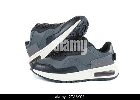 Side view of sport running shoes isolated on white background. Clipping path. Stock Photo