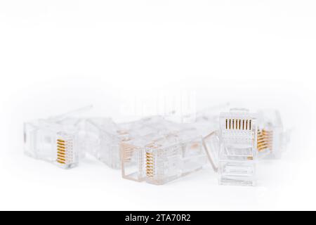 Network Connector close-up isolated on white background Stock Photo