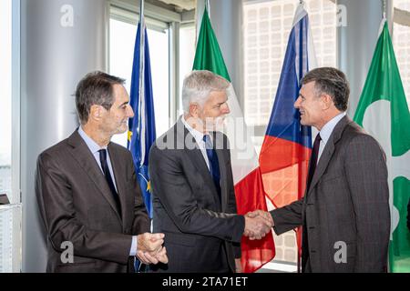 Czech President Petr Pavel (left) gave a lecture at Harvard University ...
