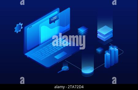 Data Analysis for website or mobile website. High technology concept. Cloud storage. Processing concept. Database. Suitable for landing page web Stock Vector