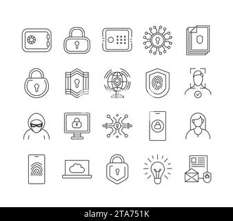 Cybersecurity line icons set vector. Stock Vector