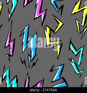 Pattern with cartoon lightnings. Grunge graffiti stylized image of natural phenomenon. Stock Vector