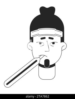 Caucasian bearded man getting sick black and white 2D vector avatar illustration Stock Vector