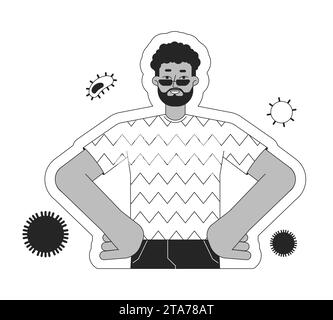 Black bearded man protected from infections black and white 2D line cartoon character Stock Vector