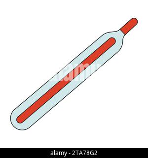 Mercury glass thermometer 2D linear cartoon object Stock Vector