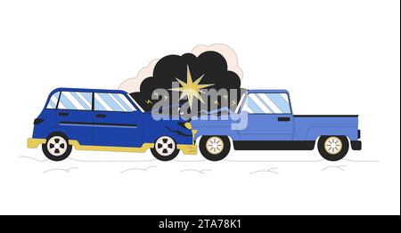 Head-on collision automobiles 2D linear cartoon object Stock Vector