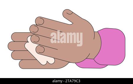Applying cream african american linear cartoon character hands illustration Stock Vector
