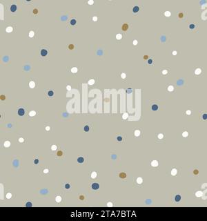 Tossed white, blue, brown dots on earthy beige, confetti, polka dots. Great for textile, scrapbook. Vector illustration Stock Vector