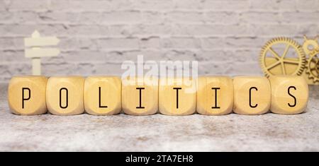 text of POLITICS on cubes. Stock Photo
