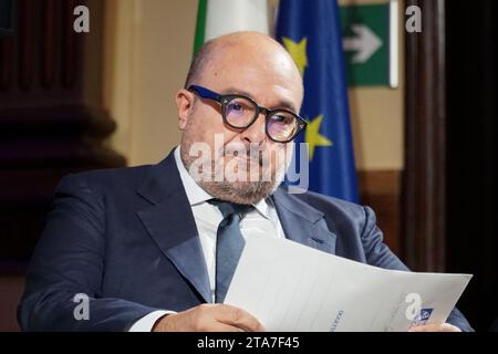 Rome, Italy. 29th Nov, 2023. Palazzo Wedekind, Rome, Italy, November 29, 2023, Gennaro Sangiuliano, Minister of Culture during “La semplificazione normativa tra presente e futuro”, evento organizzato dal ministro per le riforme istituzionali e la semplificazione normativa, Maria Elisabetta Alberti Casellati - News Credit: Live Media Publishing Group/Alamy Live News Stock Photo