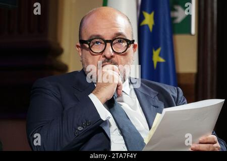 Rome, Italy. 29th Nov, 2023. Palazzo Wedekind, Rome, Italy, November 29, 2023, Gennaro Sangiuliano, Minister of Culture during “La semplificazione normativa tra presente e futuro”, evento organizzato dal ministro per le riforme istituzionali e la semplificazione normativa, Maria Elisabetta Alberti Casellati - News Credit: Live Media Publishing Group/Alamy Live News Stock Photo