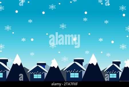 Snow in the village,Flat winter landscape,snowflake and snow Stock Vector