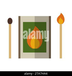 Box of matches icon, set a burning match, a burnt match isolated on white background. Vector illustration Stock Vector