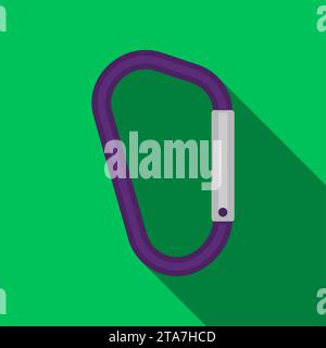 Carabiner icon on green background with long shadow. Vector illustration Stock Vector