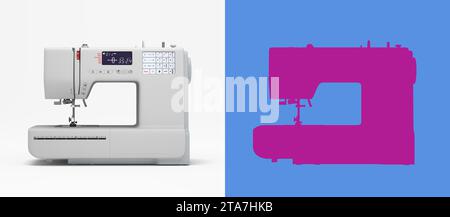 Concept atelier, fashion studio, fashion designer, tailor white sewing machine front view 3d render on white with alpha Stock Photo