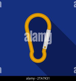 Carabiner icon on blue background with long shadow. Vector illustration Stock Vector