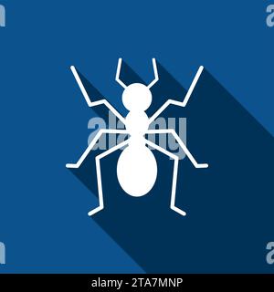 Ant icon on blue background with long shadow. Vector illustration Stock Vector
