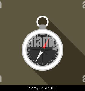 Compass icon on brown background with long shadow. Vector illustration Stock Vector