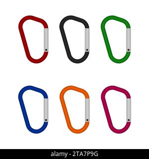 Colorful Carabiner set icon isolated on white background. Vector illustration Stock Vector