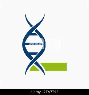 Dna Logo On Letter L, Genetics Logotype, Medicine Symbol Stock Vector