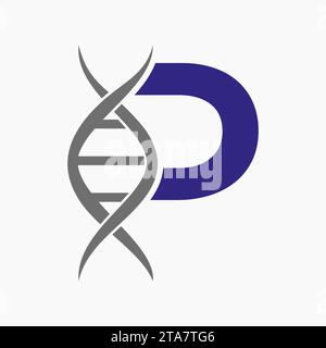 Dna Logo On Letter P, Genetics Logotype, Medicine Symbol Stock Vector