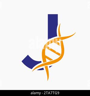 Dna Logo On Letter J, Genetics Logotype, Medicine Symbol Stock Vector