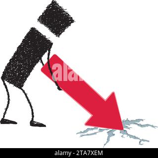 A stick figure holding an arrow pointing down. Stock Vector