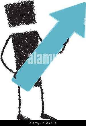 A stick figure holding an arrow pointing up. Stock Vector
