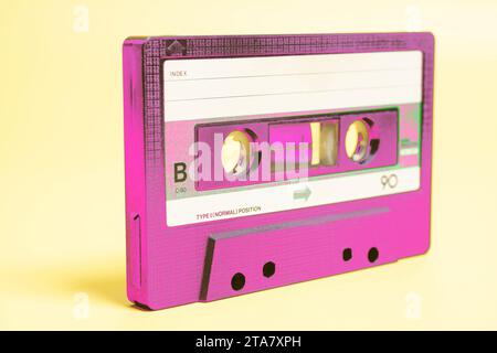 purple audio cassette tape,retro style. Stock Photo