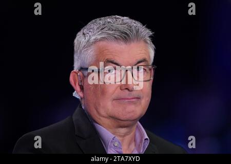 John Parrott, former professional snooker player and television personality on day five of the 2023 MrQ UK Championship at the York Barbican. Picture date: Wednesday November 29, 2023. Stock Photo