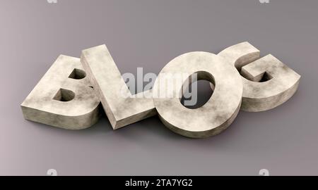 Luxury concrete inscription blog on grey podium, soft light, front view smooth background, 3d rendering Stock Photo