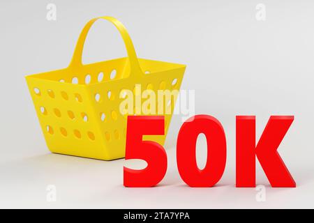 Luxury sign 5k with shopping basket online internet media blog followers 3D render illustration on red cubes Stock Photo