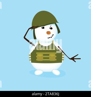 Smiling snowman in an army helmet and body armor Stock Vector