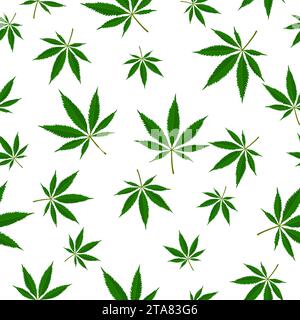 Marijuana leaf seamless pattern. Medical cannabis plant, Herbal indica sativa. Natural hemp background. Addiction smoke weed drugs Illegal narcotic. Stock Vector
