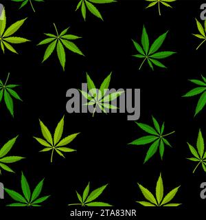 Marijuana leaf seamless pattern. Medical cannabis plant, Herbal indica sativa. Natural hemp background. Addiction smoke weed drugs Illegal narcotic. Stock Vector