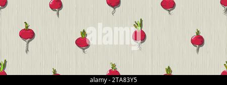 Hand drawn Radish seamless pattern, vector illustration Stock Vector
