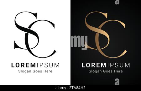 Luxury Initial SC or CS Monogram Text Letter Logo Design Stock Vector