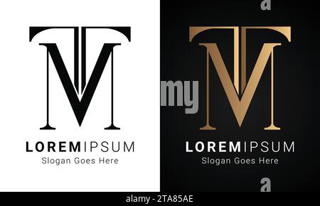 Luxury Initial TM or MT Monogram Text Letter Logo Design Stock Vector
