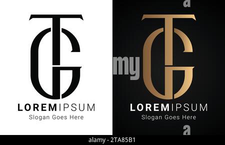 Luxury Initial GT or TG Monogram Text Letter Logo Design Stock Vector