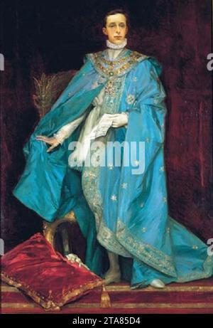Retrato de Alfonso XIII con el manto de la Orden de Carlos III. Stock Photo