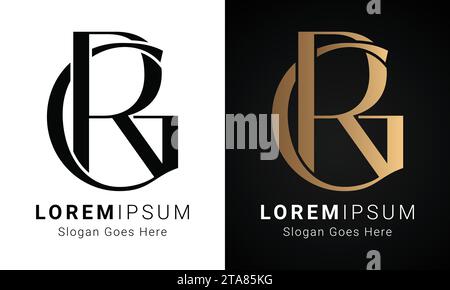 Luxury Initial GR or RG Monogram Text Letter Logo Design Stock Vector