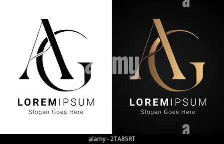 Luxury Initial AG or GA Monogram Text Letter Logo Design Stock Vector
