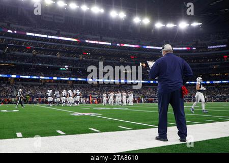 Dallas Cowboys head coach Mike McCarthy on the sideline during a regular season game against the Dallas Cowboys, Thursday, November 22, 2023, at AT&T Stock Photo