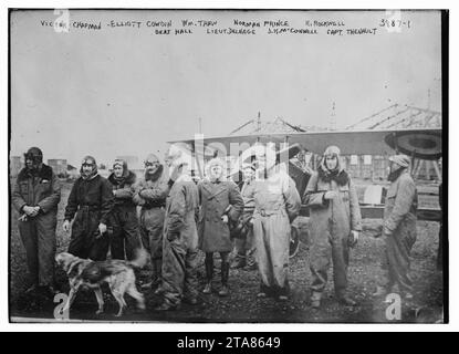 Victor Chapman, Elliott Cowdin, Wm. Thaw, Norman Prince, K. Rockwell, Bert Hall, Lieut. Delnage, J.R. McConnell, Capt. Thenault Stock Photo