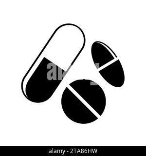 Pills and tablets icon for the treatment of illness and pain. Pharmacy and drugs symbols. Icons of pill. Medical vector illustration. Stock Vector