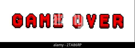 Game Over in retro pixel art style isolated on white background. Concept of level final in virtual gaming or classic user interface Stock Vector