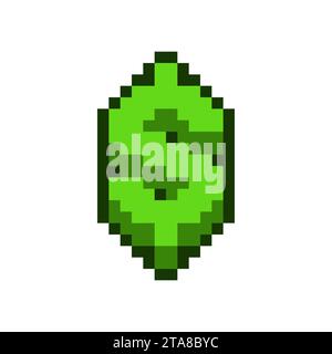 Green pixel dollar symbol isolated on white background. Money icon currency sign vector illustration. Stock Vector