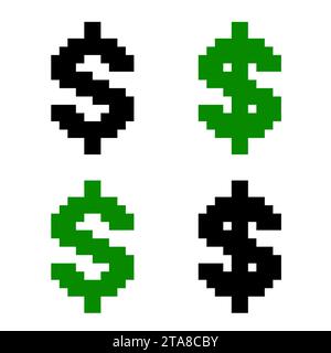 Set of different pixel dollar symbol isolated on white background. Money icon currency sign vector illustration. Stock Vector