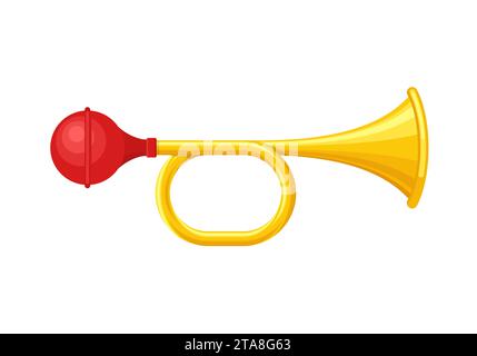 Signal horn isolated on white background. Air horn, sound signal. Rubber bike klaxon trumpet. Vector illustration. Stock Vector