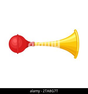 Signal horn isolated on white background. Air horn, sound signal. Rubber bike klaxon trumpet. Vector illustration. Stock Vector